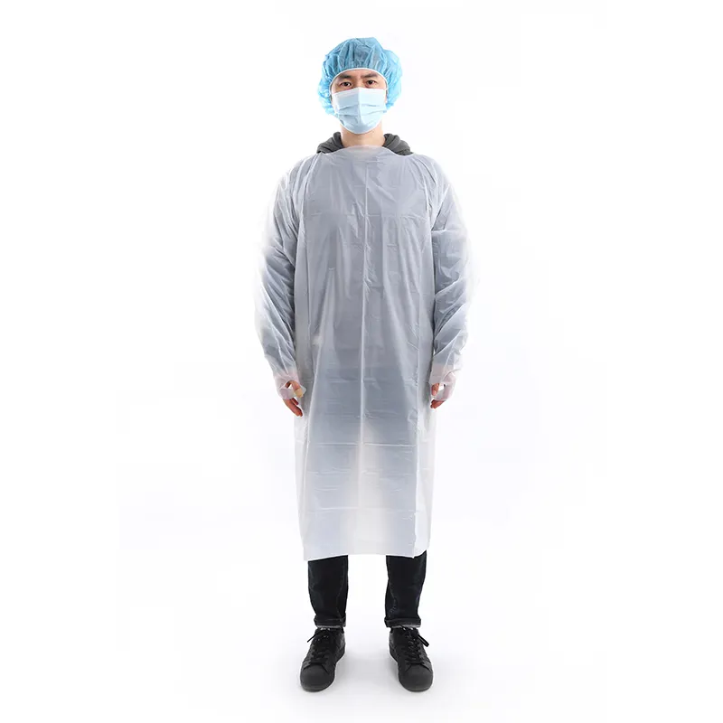 High Quality Disposable Plastic CPE Isolation Gown with Thumb Loop