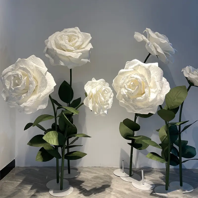 Rosa gigante de papel para decoración de escenario, rosa blanca y negra, accesorios de decoración para ventana de fotografía, Q175