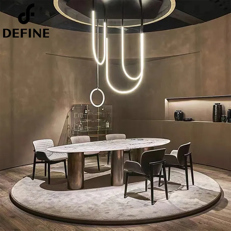 Juego de mesa de comedor con base de metal y mármol, muebles para el hogar, diseño moderno