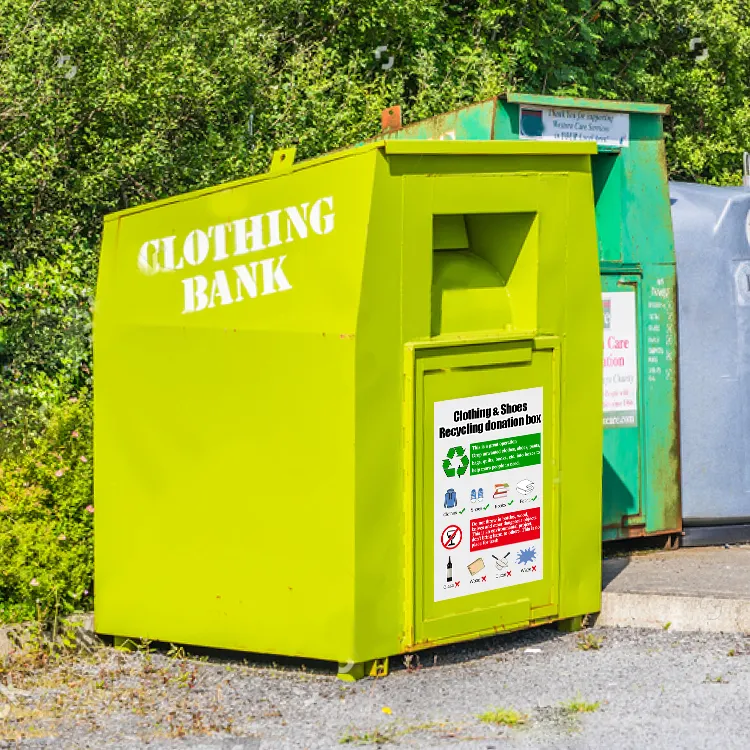 China Metall Stahl Outdoor Streetwear Bücher grüner Spendenbehälter Recycling-Bekleidungsbox Spendenzentrum