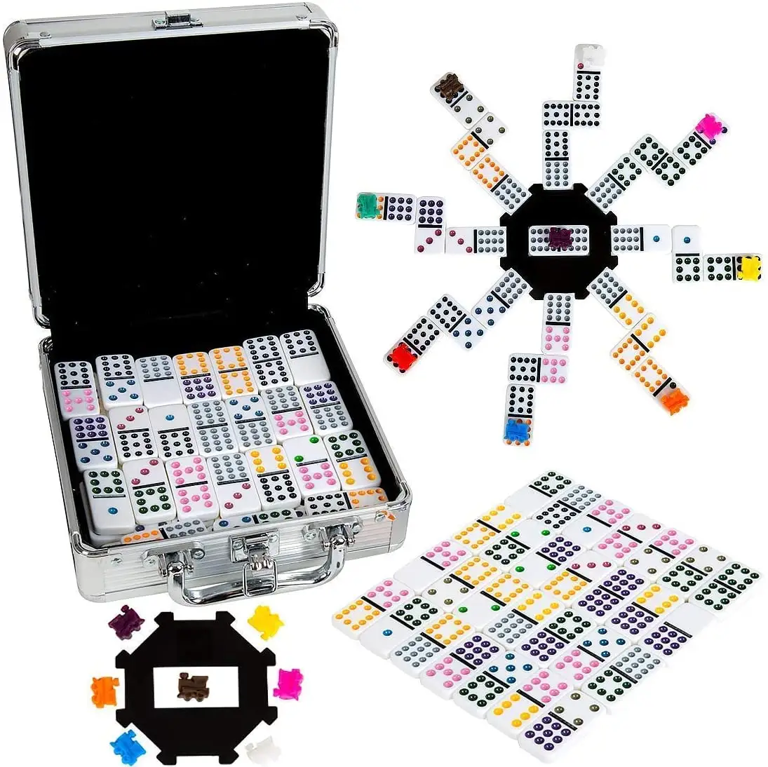 JUXING Dominoes Set Double 12 Colored Dot Dominoes 91 Tiles Mexican Train Game Set with Aluminum Case