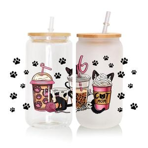 5ピース/バッグ母の日ママは猫犬UV転送ステッカーペーパーグラス3D DTF 16OZカップラップタンブラーマグカップボトル用