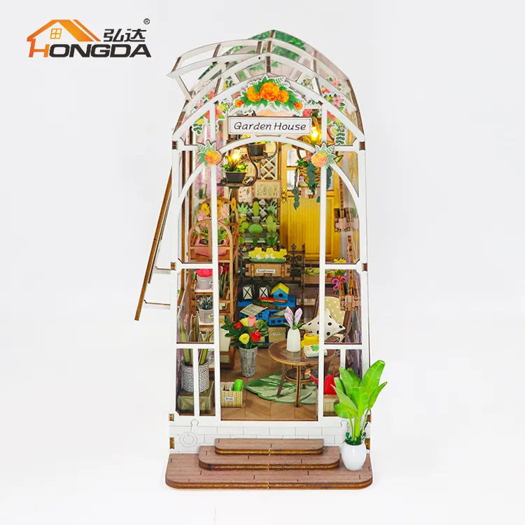 Hongda M2313 3D Wooden Book Nook Miniature DollHouse Diy Book Nook Kit Garden House