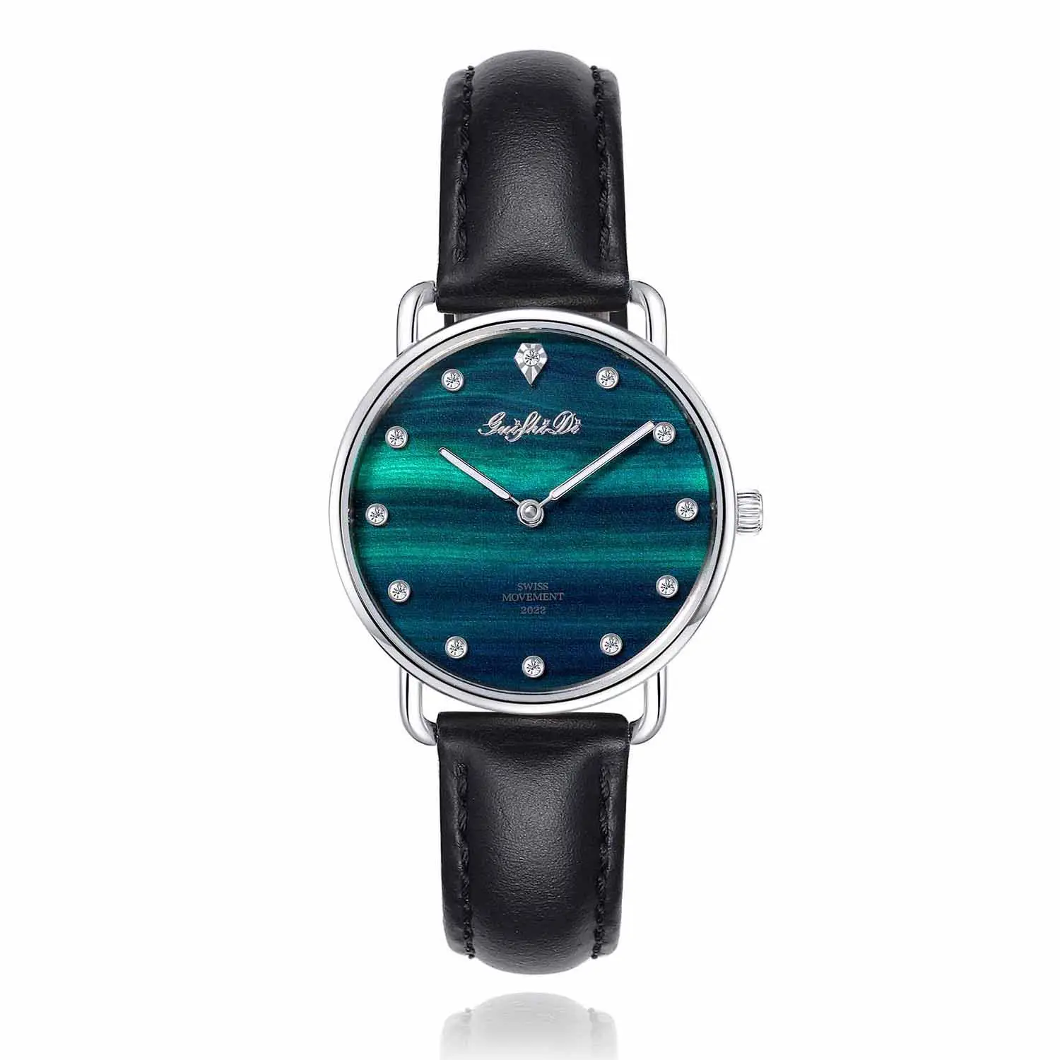 Guishidi relógio de pulso feminino, relógio de quartzo com pulseira de couro, analógico, resistente à água, 3 atm, para mulheres
