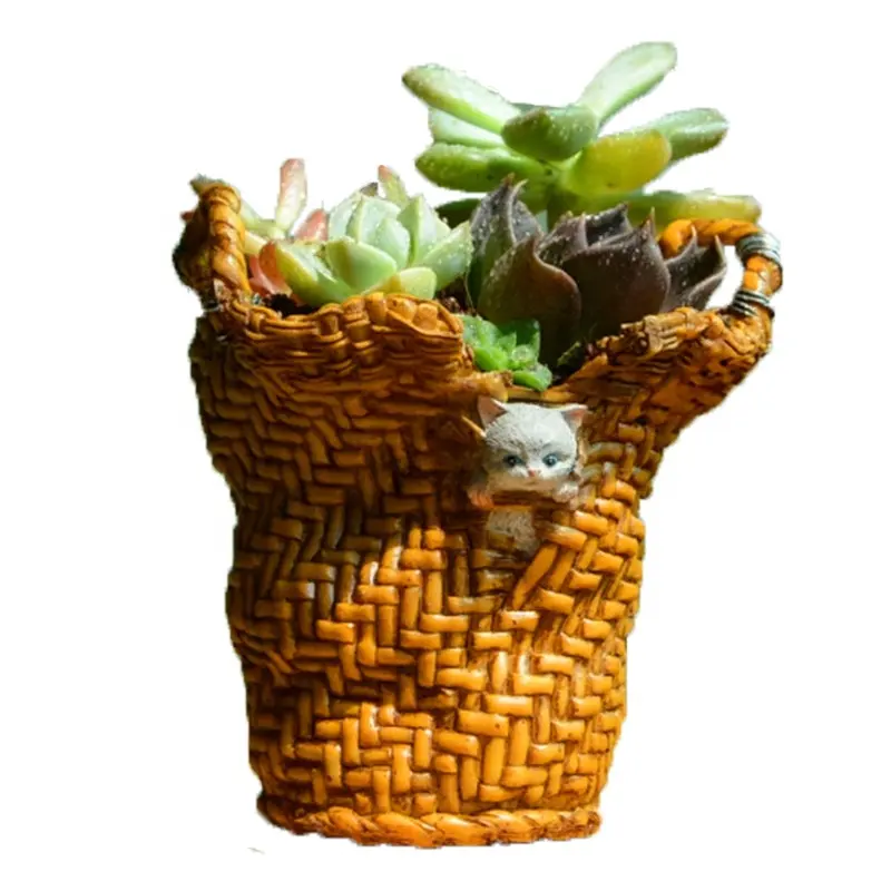 Z10728A Cat lie on bamboo basket accessori per la decorazione domestica e vasi da fiori decor bonsai