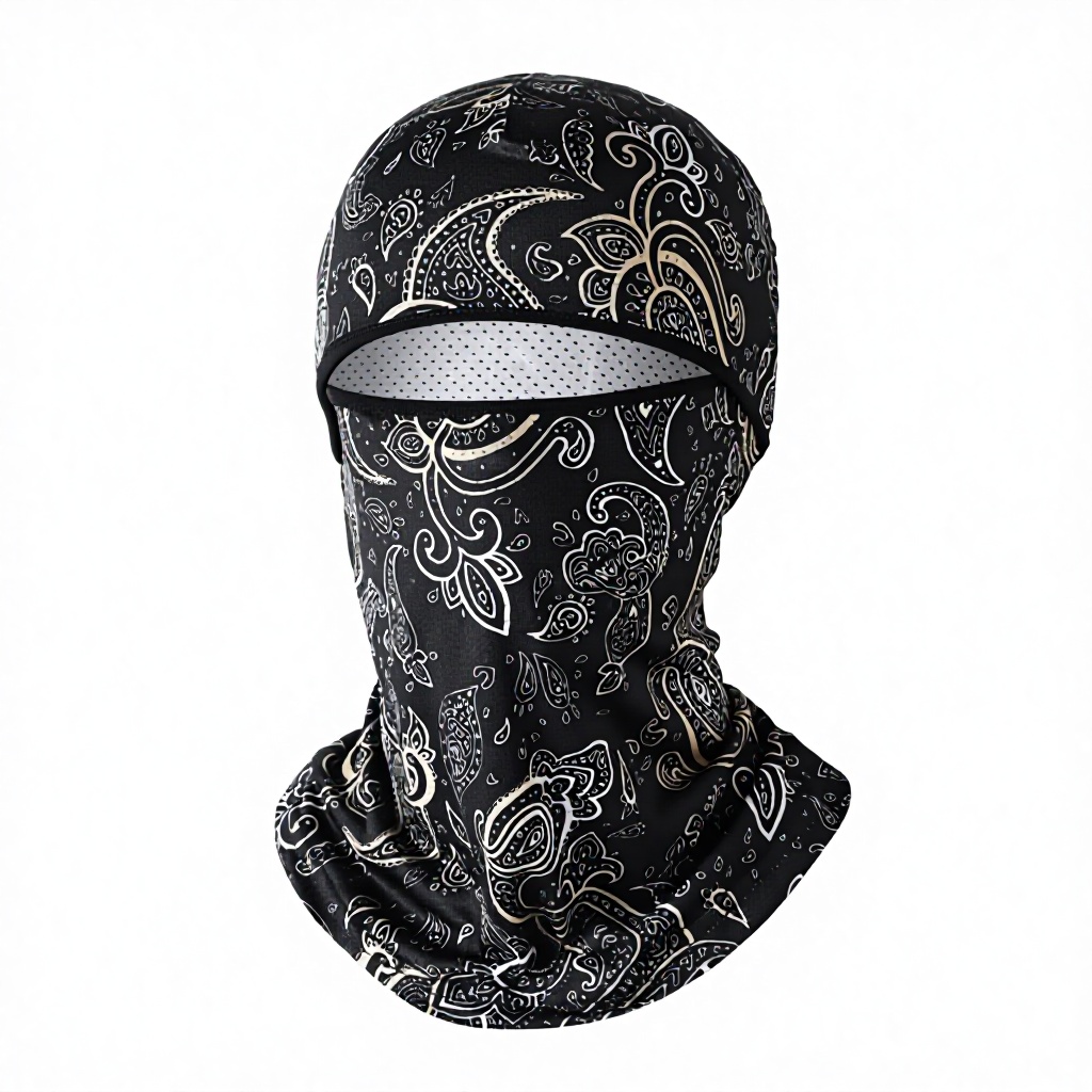 Masque de protection solaire - Capuche imprimée - Motif cachemire à bords dorés