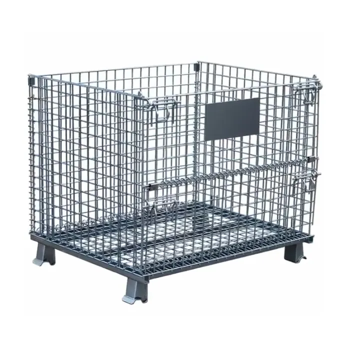 Cage de rangement Portable pliable galvanique, boîte métallique, conteneur de mailles en fil pour entrepôt