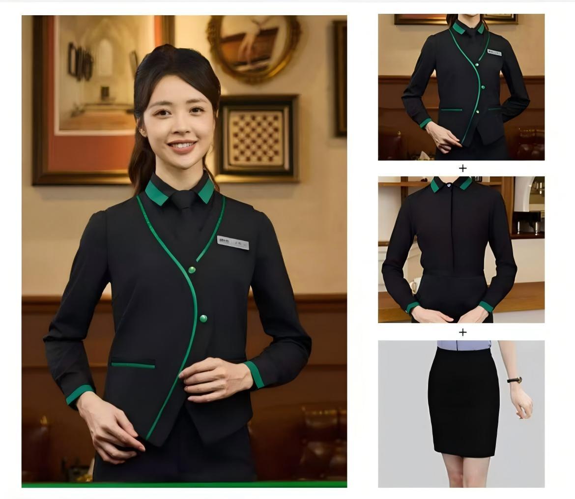 Conjunto de 3 piezas para mujer: camisa negra + chaleco + falda negra