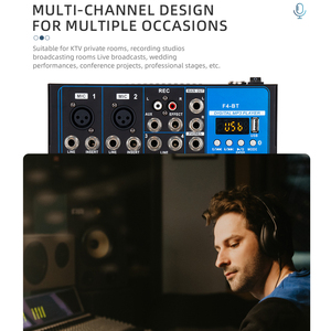 F4 4-канальный Bluetooth микшерная консоль настольная звуковая доска стерео, USB, компьютерная запись, DJ контроллер/аудио консоль микшер - Product Image 3