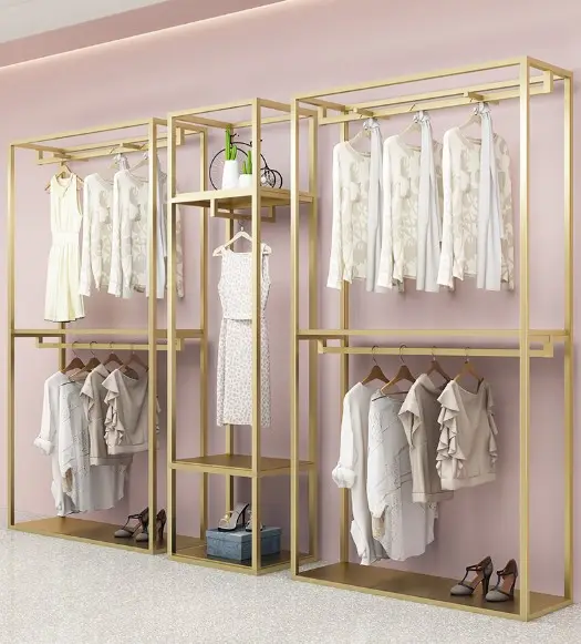 Vendita calda Moderno Parete Montato Usato In Acciaio Inox Oro di Visualizzazione Negozio di Abbigliamento Rack Gancio Per Abbigliamento di Vendita *