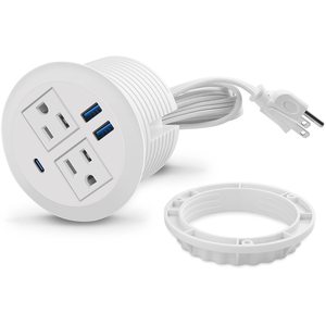 白色3 1/8英寸台式电源索环插座嵌入式电源板插座，带2个<span class=keywords><strong>USB</strong></span>快速充电