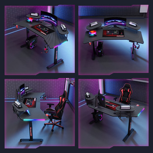 Mesa de juegos de escritorio de altura ajustable de escritorio grande con luz LED RGB, Ordenador de deportes electrónicos, escritorio de jugador de esquina negro - Product Image 6