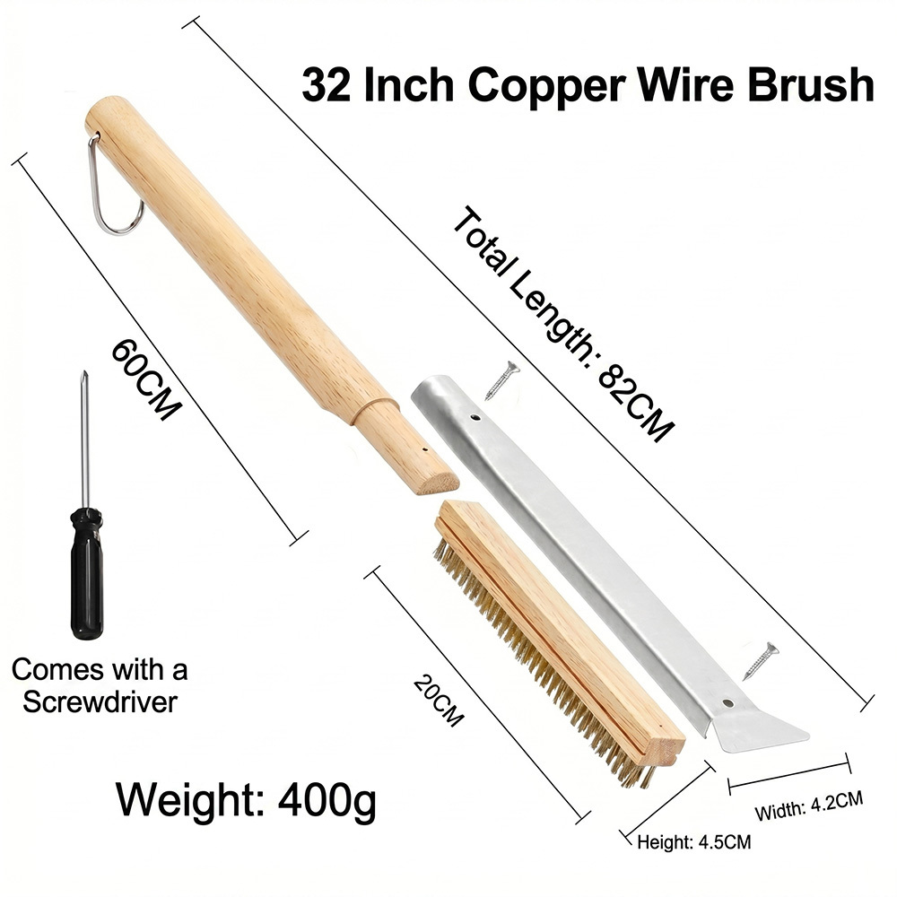 Brosse en fil de cuivre de 32 pouces (bois d'hévéa)