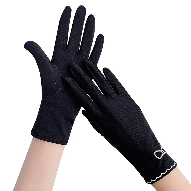 Guantes de verano Anti-UV para mujer, protector solar, seda de hielo, modelo fino, conducción, pantalla táctil, batería de dedo completo, Color sólido