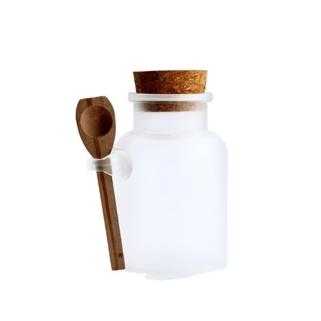 Round Shape Bath Salt Bottle With Wooden Lid And Spoon ABS Bath Salt Packaging