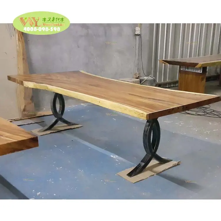 Custom Golden Acacia/Monkey Pod/Rain Tree/Samanea Saman Live Edge Walnut Solid Slab Dining Table