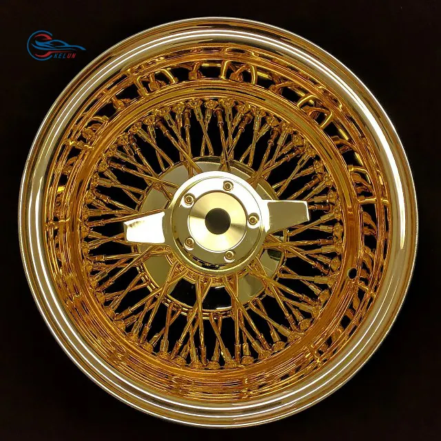 Gold Wire Wheels 13x7 All Gold Spoke Rims With 2 Bar Knock Off