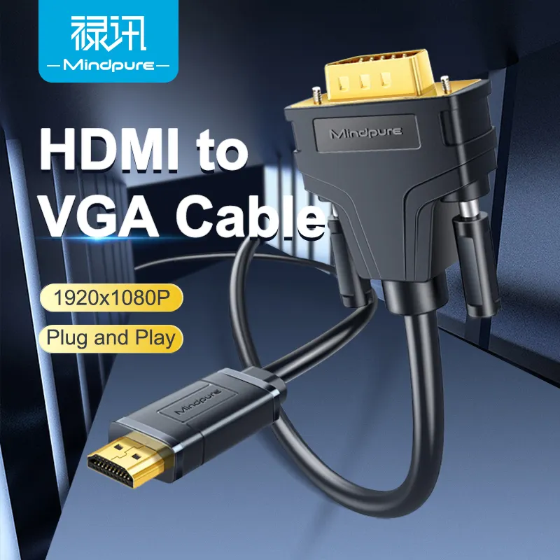 माइंडप्योर उच्च गुणवत्ता 1920x1080P 60Hz HDMI से VGA केबल कनवर्टर एडाप्टर ऑडियो USB पावर सप्लाई के साथ HDMI से VGA केबल