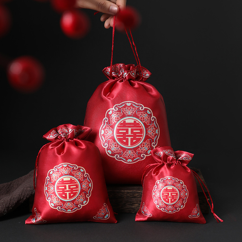 Sac à bonbons de mariage imprimé papillon rouge vin