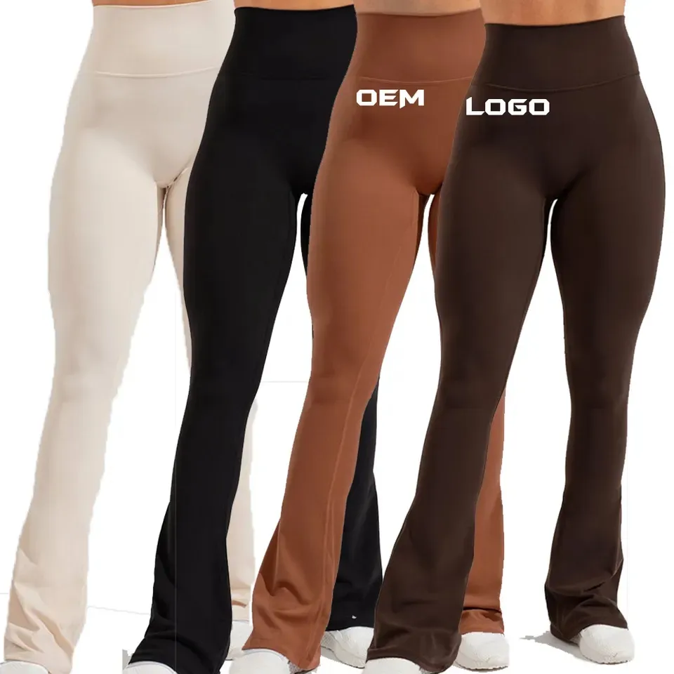 Pantaloni da Yoga personalizzati per il sollevamento del culo tinta unita palestra Fitness donna Yoga Leggings svasati sportivi a vita alta