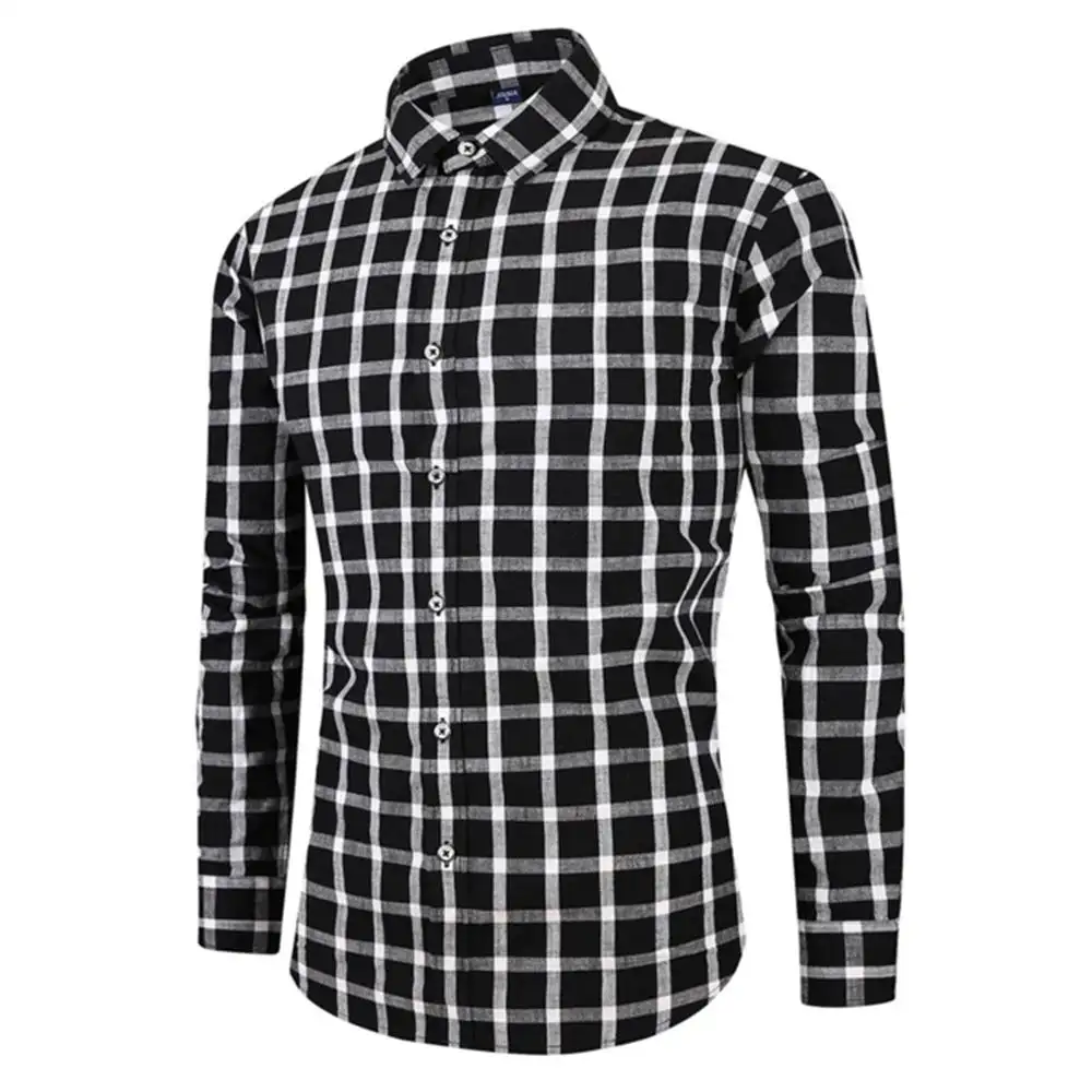 Camisa de manga larga a cuadros para hombre, camisa masculina informal de alta calidad con cuello cuadrado Popular para jóvenes