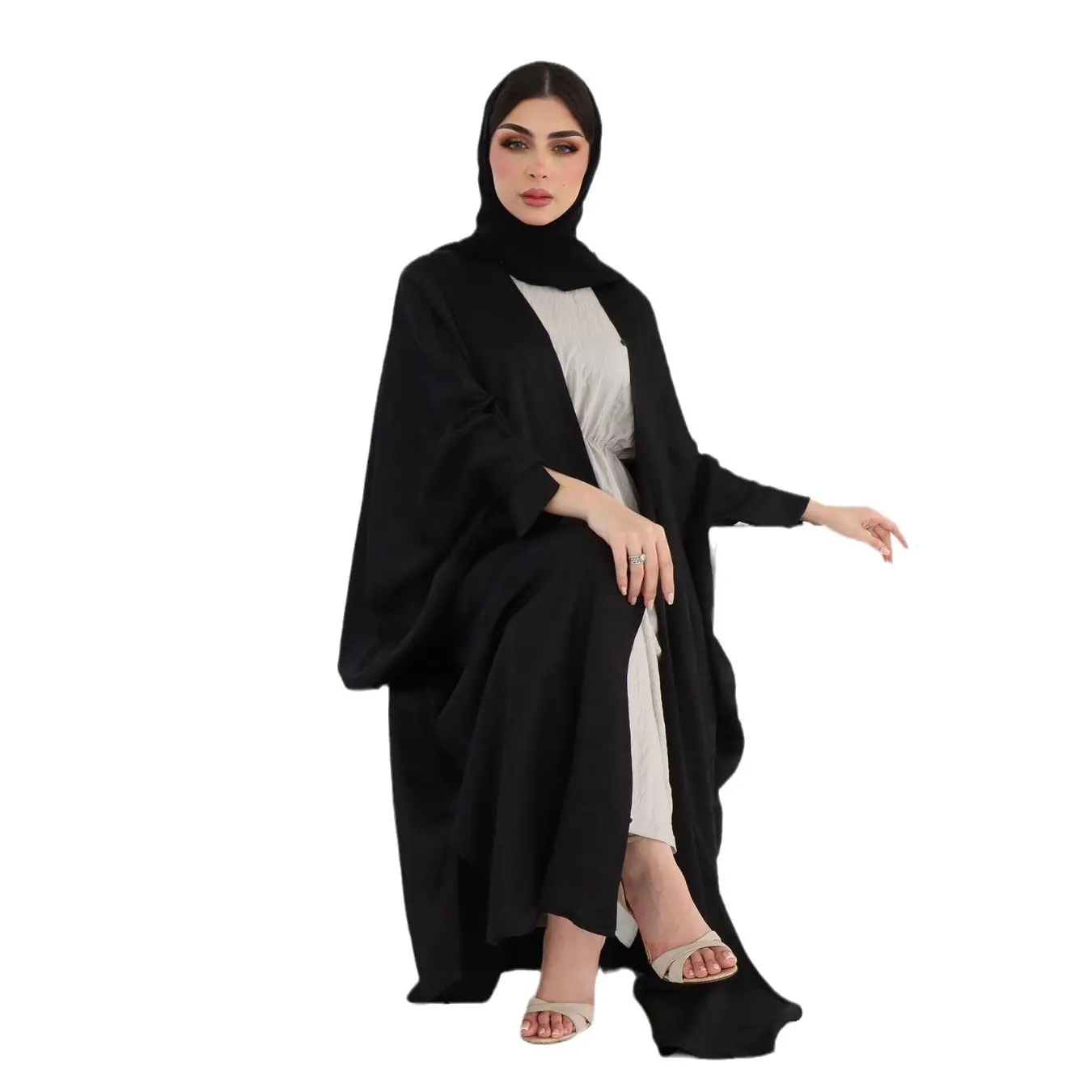 Vestido Abaya Mulheres Muçulmano Estilo Simples Turquia 2024 Mais novo Preto Abaya Dubai Robe de manga aberta para morcego