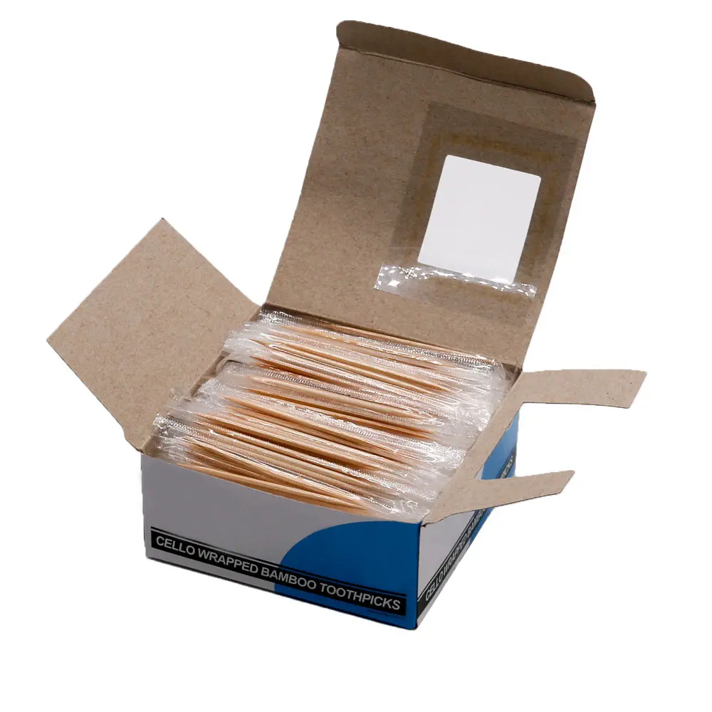 Palillo de dientes de bambú desechable de alta calidad, ecológico, a granel, Color Natural, caja marrón, embalaje personalizado