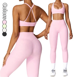 Kadınlar için spor Yoga seti yüksek bel tayt Push up Yoga sutyen spor giyim Yoga seti <span class=keywords><strong>X</strong></span> çapraz üzerinde göğüs spor üst