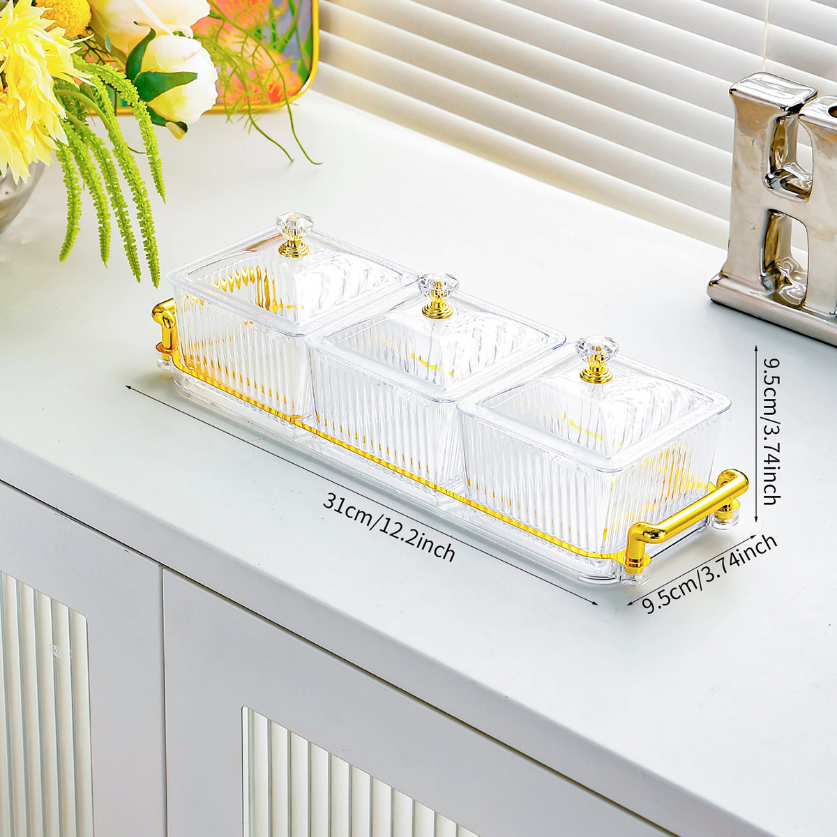 Transparent 3-compartment gold plate with no gold disc and diamond