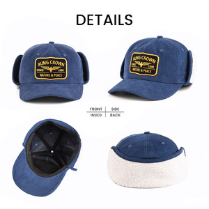 Açık sıcak kulak Flap beyzbol kapaklar özel nakış logosu 5-Panel yapılandırılmamış baba şapka Polar yün Polar kış kap - Product Image 2