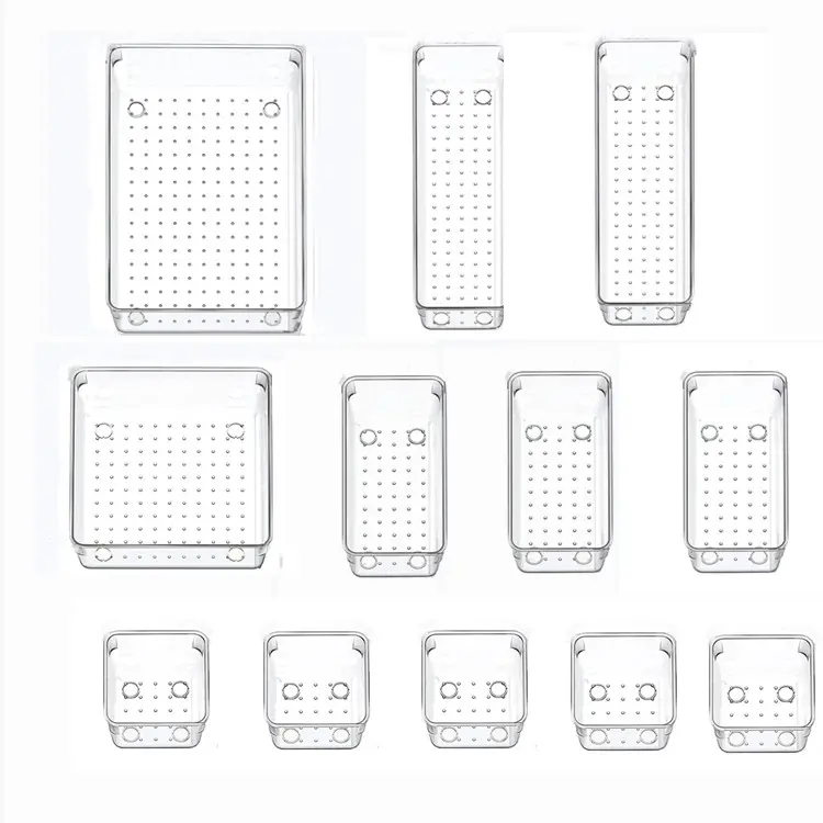Juego de organizadores de cajones transparentes, organizador de escritorio de oficina acrílico con cajón, 12 piezas