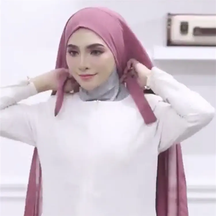 2021 mode personnalisée hijab instantané malaisien femmes tudung poncho en mousseline de soie hijab écharpe avec cordon de cravate facile à porter