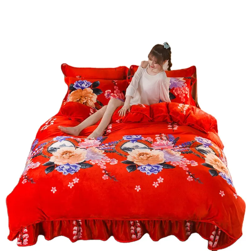 Morbido Comfort Set di biancheria da letto calda spessa coperta di flanella letti in pile Set di qualità su misura per il Logo di cotone invernale 40 300tc