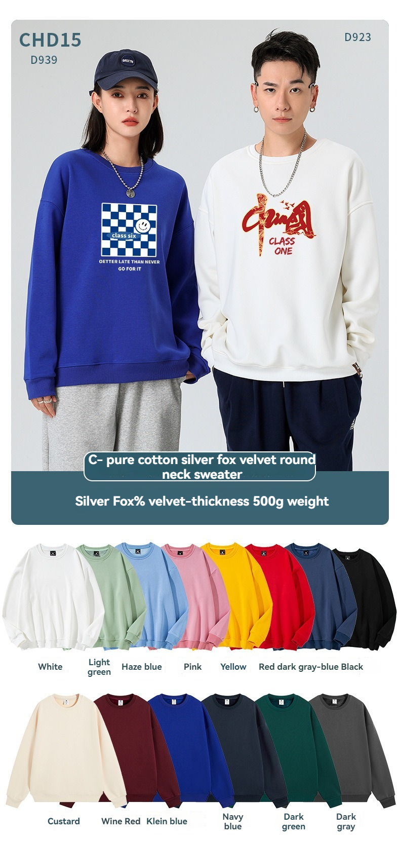 Style C1-Sweat col rond et velours à capuche en renard argenté