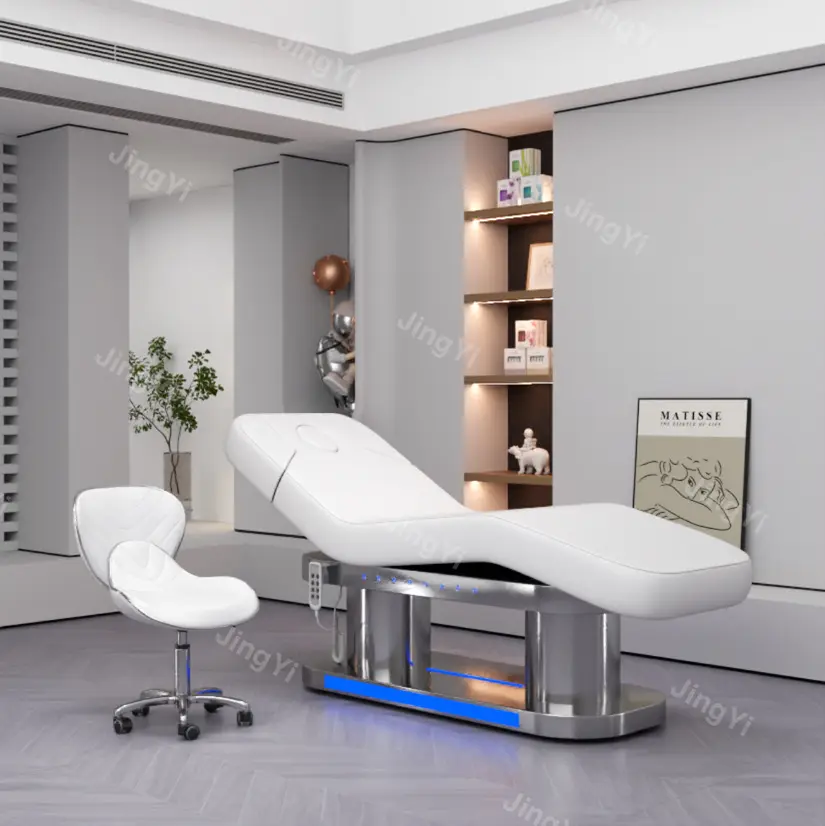 Lit de spa électrique professionnel de luxe à base d'argent 3 moteurs chaise de traitement de salon de beauté du visage esthétique lit de massage électrique