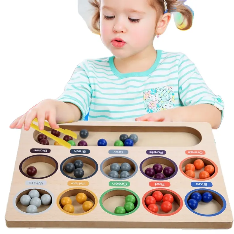 Montessori Ball in wooden MAZE แม่เหล็กสี and Number MAZE BOARD ตัวต่อปริศนากับแม่เหล็กไม้งูเหลือมเกมเรียงลำดับสีสำหรับเด็ก