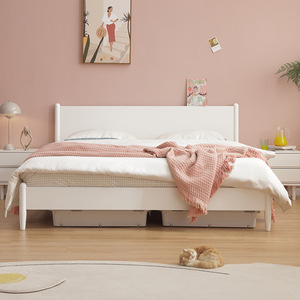 Ücretsiz örnek Modern masif ahşap çift karyola iskeleti meşe ve çam ev veya otel kullanımı için yumuşak tarzı king-size yatak - Product Image 1