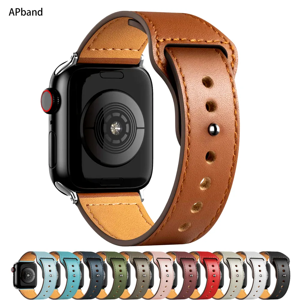 Pulseira de couro para apple watch, acessório para relógio inteligente iwatch 3 4 5 se 6 7, 44mm 40mm 42mm 38mm 44mm