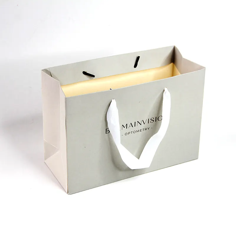 Your Own Logo Packaging Printed White Brown Kraft Gift Craft Shopping Paper Bag With Ribbon Handles