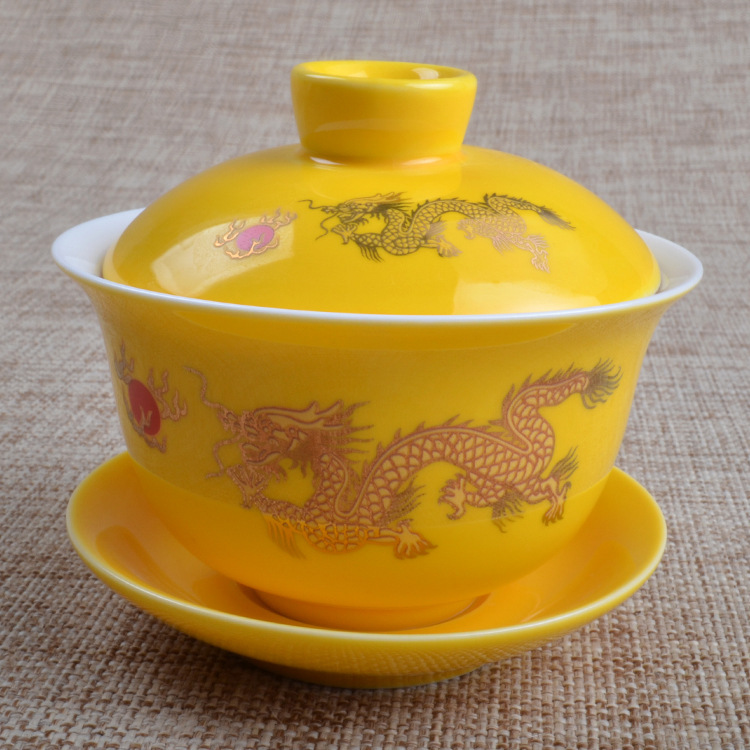 Golden dragon covered bowl