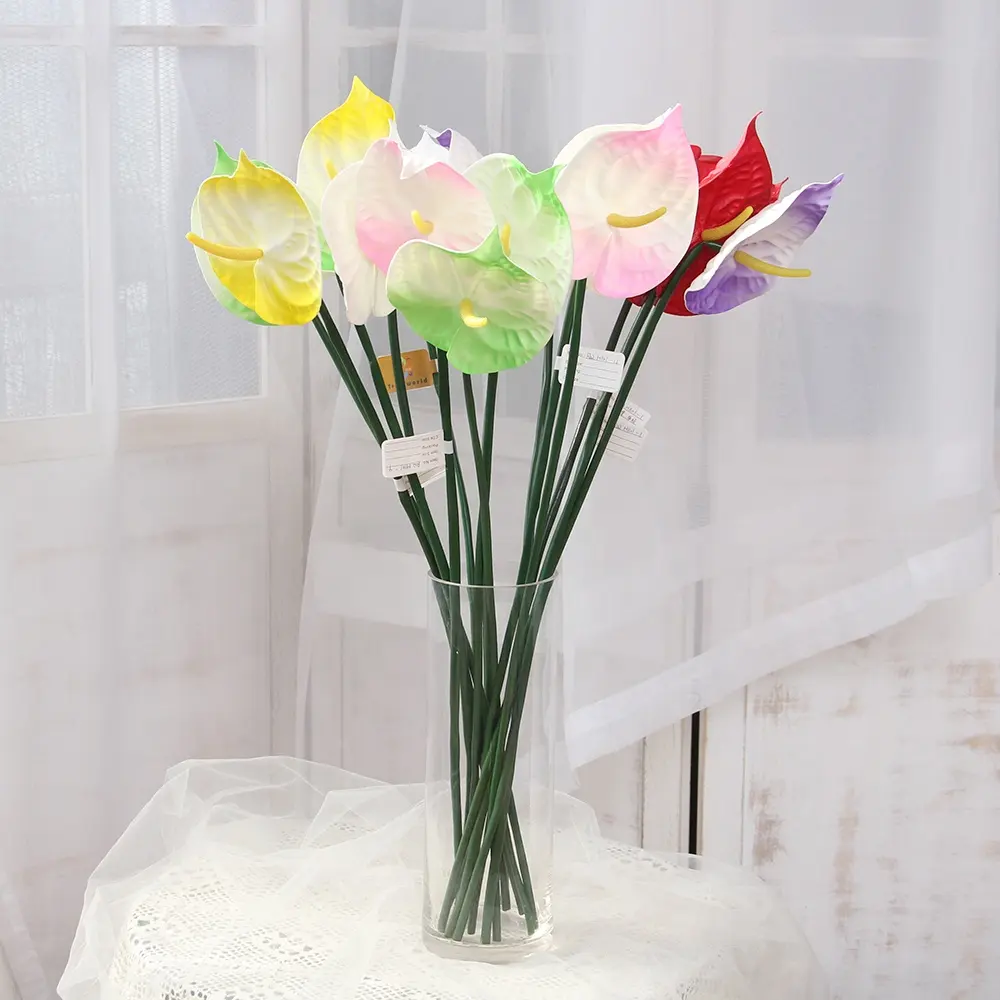 Dekorasi bunga buatan Tiongkok Anthurium tanaman Anthurium multiwarna buatan tangan untuk dekorasi toko rumah pernikahan