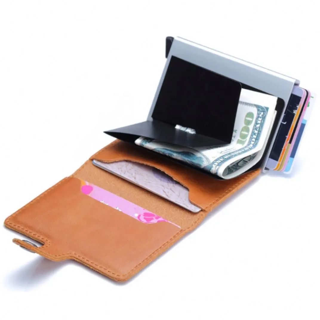 Hochwertiger Luxus-Genuinleder-ID Kredit-ATM Bank automatisches Pop-Up RFID-Sperren für Herren Damen Brieftaschen-Kartenhalter
