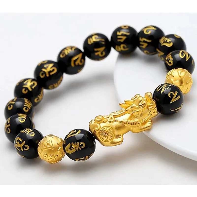 Bracelet de perles Mantra en pierre naturelle, avec cristaux Pixiu, accessoire arc-en-ciel, œil de tigre, Onyx rouge, Feng Shui, pour femmes et hommes