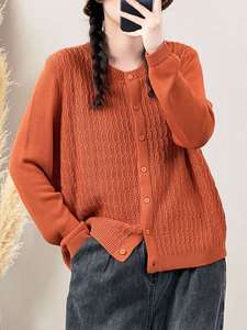 批发新款时尚女性圆领针织开衫上衣女士休闲宽松毛衣冬季薄厚度带封口型