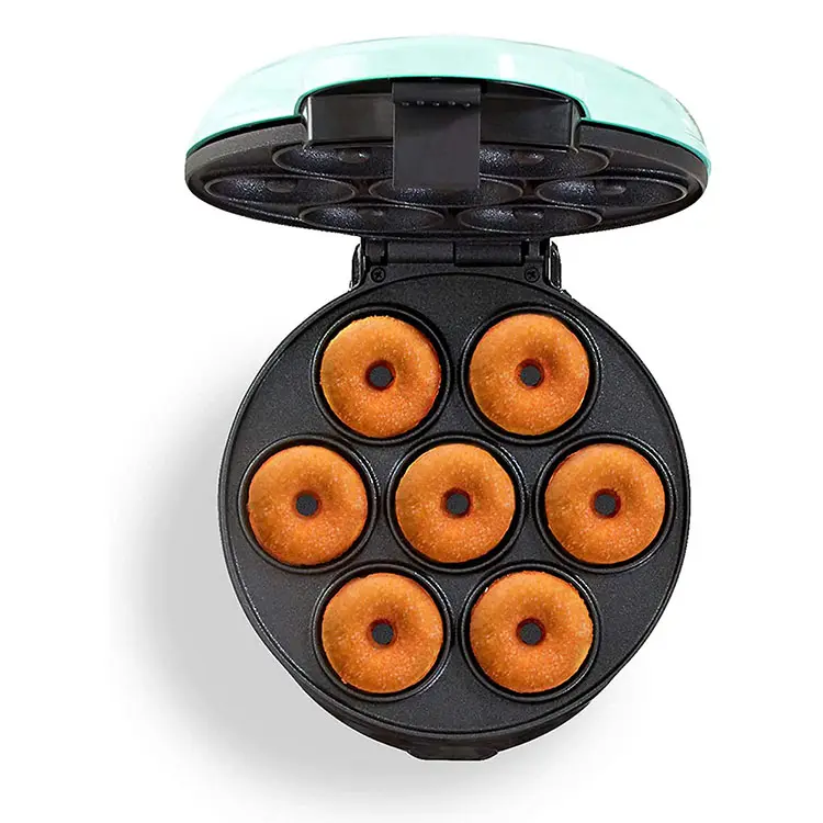 घर में इस्तेमाल के 350w स्वत: गैर-छड़ी pfoa नि: शुल्क बिजली के मिनी आसान गोल छेद डोनट आकार डोनट वफ़ल निर्माता मशीन