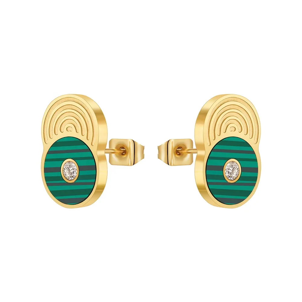 Original Design 18K Banhado A Ouro Aço Inoxidável Jóias Rodada Rosca Verde Pedra Zircon Ear Stud Para Mulher Presente Brincos E231470