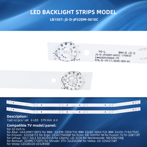 ทีวีแสงไฟ LED แถบสำหรับ Akai UA32DM1100T2 32LEM-1059/T2C BBK 32LEX-5043/T2C JS-D-JP32DM-061EC MS-L2082 V2 Jl. D32061