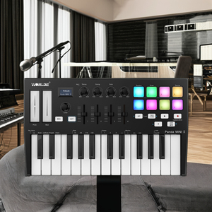 WORLDE Mini II Controlador de teclado MIDI USB portátil de 25 teclas 8 almohadillas retroiluminadas RGB 4 perillas asignables PANDAMINI II (controlador MIDI)