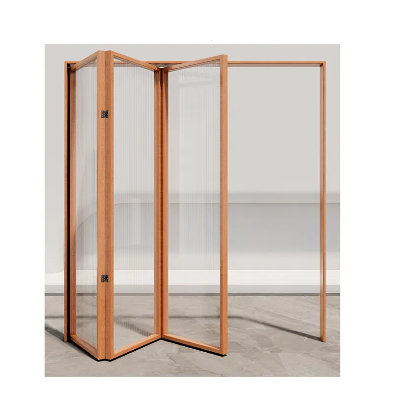 Porte de terrasse pliante en aluminium, prix bas, Double verre trempé, Grain de bois, accordéon, porte pliante