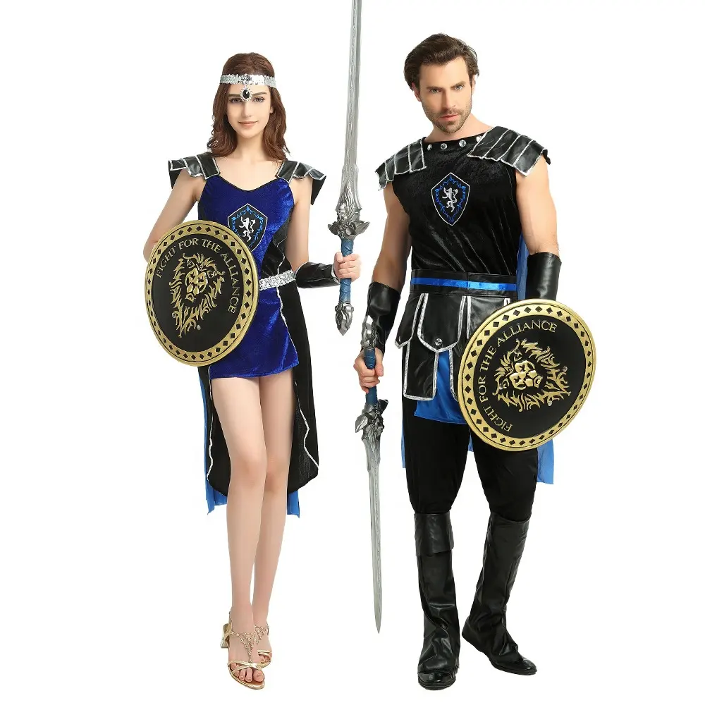 Disfraz de guerrero espartano, traje para carnaval, Halloween, antigua Grecia, pareja romana, negro y azul